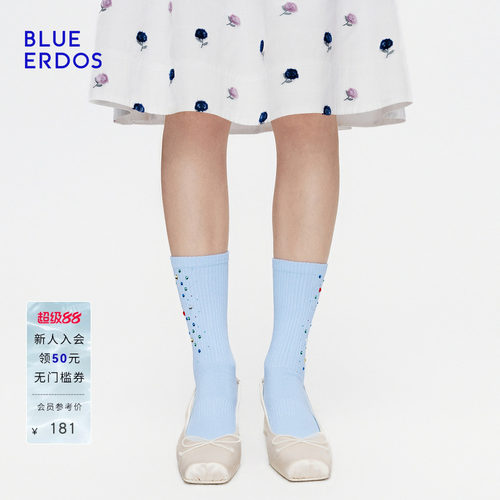 BLUE ERDOS2026秋冬新品甜酷个性棉混纺彩色烫钻中筒堆堆袜女