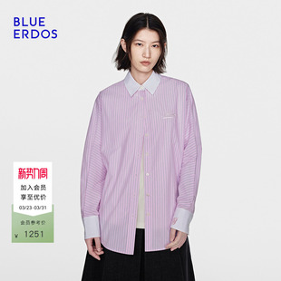 女上衣B2265H067 休闲百搭条纹撞色拼接衬衫 BLUE ERDOS26早春新品