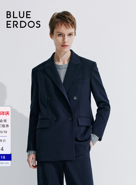 BLUE ERDOS简约通勤戗驳领双排扣西装女外套B245J1016