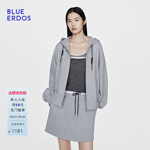 【100%棉】BLUE ERDOS26早春新品松弛感蝙蝠袖宽松连帽拉链卫衣