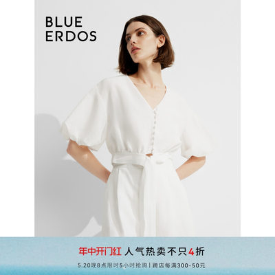 blueerdos亚麻莱赛尔混纺上衣