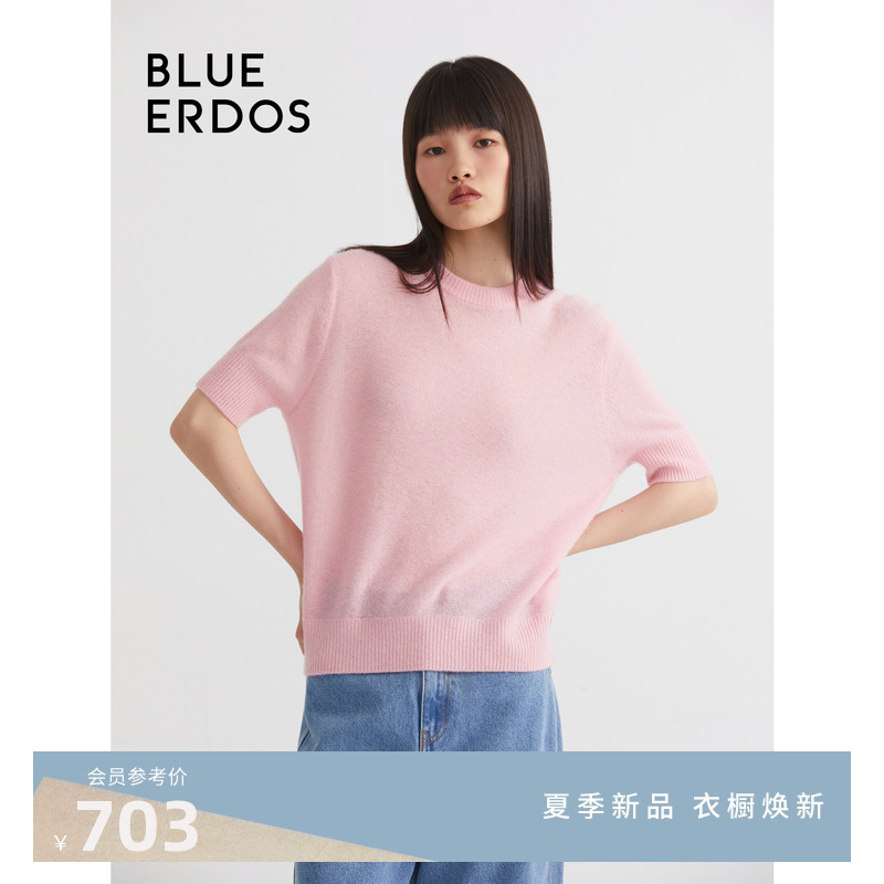 【100%山羊绒】BLUE ERDOS鄂尔多斯24春夏宽松空气羊绒短袖针织衫