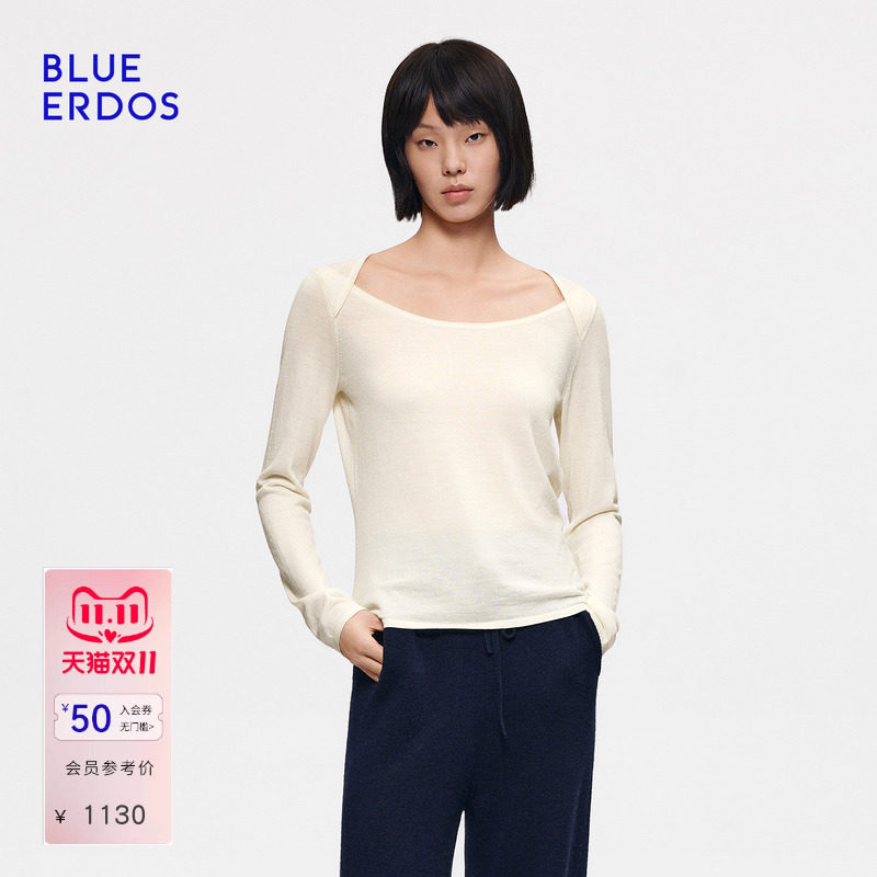 【芭蕾系列】BLUE ERDOS2026秋冬新品气质复古羊绒混纺船领上衣女