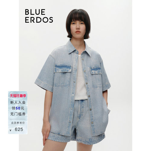 blueerdos翻领短袖牛仔外套