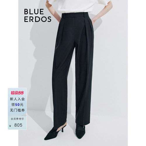 BLUE ERDOS高腰直筒通勤黑色绵羊毛西裤女裤B245M2005
