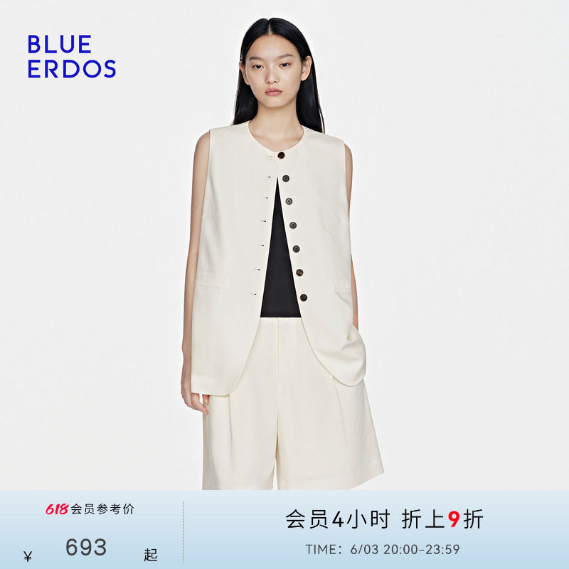 BLUE ERDOS26早春新品简约通勤高智感亚麻混纺套装无袖马甲/短裤