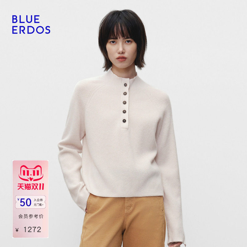 BLUE ERDOS 秋季高智简约休闲羊毛羊绒半高领女针织衫B256A0728