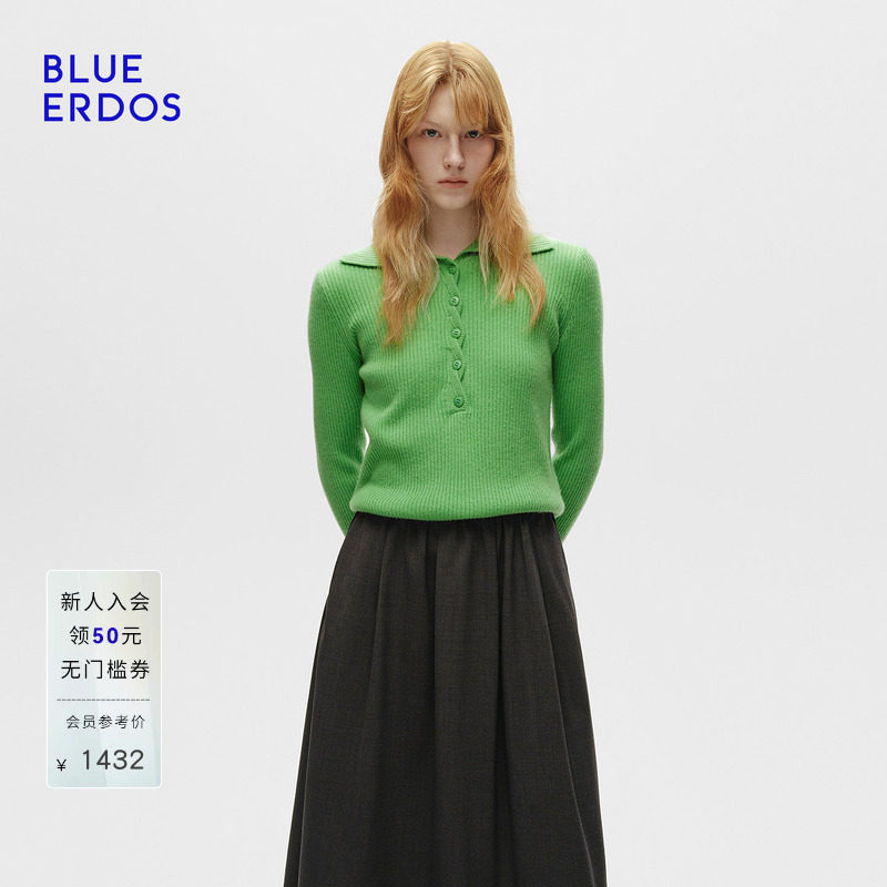 【100%山羊绒】BLUE ERDOS 秋季高智休闲宽松翻领针织衫上衣女图片