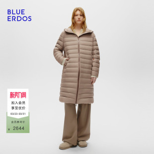 轻盈感休闲茶驼色长款 新品 连帽排骨羽绒服外套女 ERDOS春季 BLUE