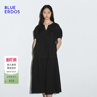 式 BLUE 简约通勤小V领抽绳设计衬衫 春季 连衣裙B245I3029 ERDOS