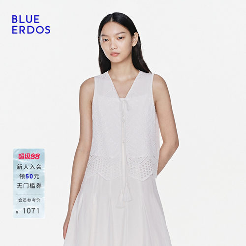 【100%棉】BLUE ERDOS2026夏季新品简约松弛V领蕾丝拼接马甲女