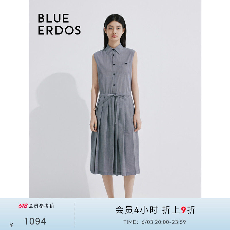 BLUE ERDOS 女装简约舒适纯棉翻领无袖连衣裙B245I3008