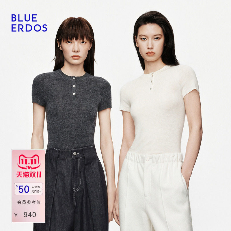 【零感羊绒】BLUE ERDOS2026秋冬新品羊毛羊绒混纺亨利圆领套衫女