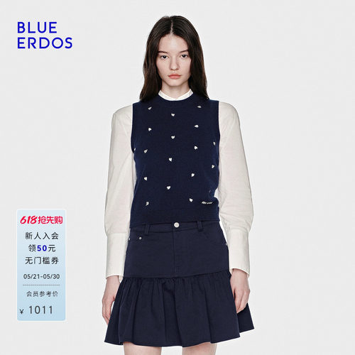 【明星同款】BLUE ERDOS26早春新心愿针织羊毛羊绒混纺刺绣背心女