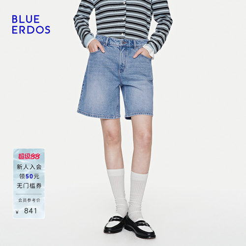 BLUE ERDOS2026夏季新品休闲百搭宽松棉混纺复古做旧牛仔短裤女