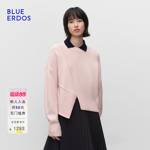 BLUE ERDOS 秋季高智时尚简约羊毛羊绒不规则设计圆领女针织衫