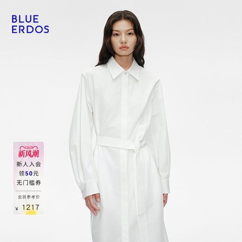 BLUE ERDOS 夏季气质简约全棉衬衫式翻领连衣裙B255I3011