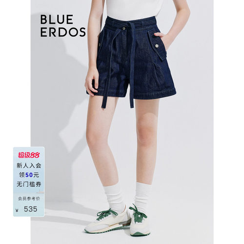 blueerdos棉麻混纺牛仔短裤