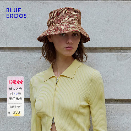 BLUE ERDOS秋季度假风海边编织钩针平顶草帽女B255S7010