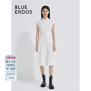 BLUE ERDOS 新款纯色翻领落肩袖设计中长款连衣裙B245I3006