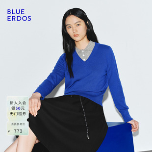 ERDOS春季 100%山羊绒 BLUE 复古V领多色百搭套头羊绒衫 新品