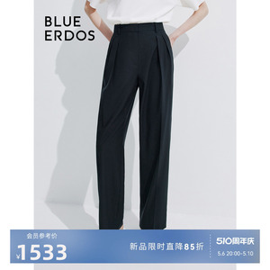 BLUE ERDOS24春夏新款高腰直筒通勤黑色绵羊毛西裤女裤B245M2005