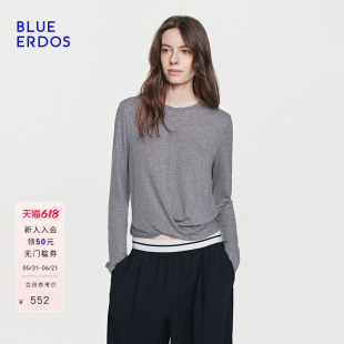 BLUE ERDOS26夏季新品格雷风绵羊毛混纺圆领针织衫女