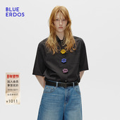 衬衫 BLUE B256HB006 新品 复古简约手钩花小翻领短袖 ERDOS 冬季