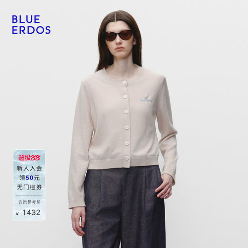 【100%山羊绒】BLUE ERDOS 春季新品圆领提花女开衫B1256A003