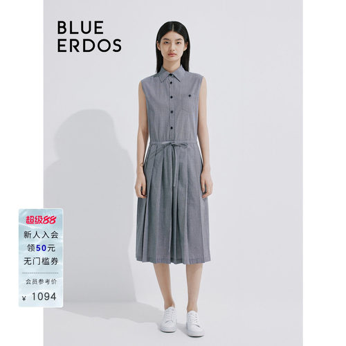 blueerdos纯棉翻领无袖连衣裙