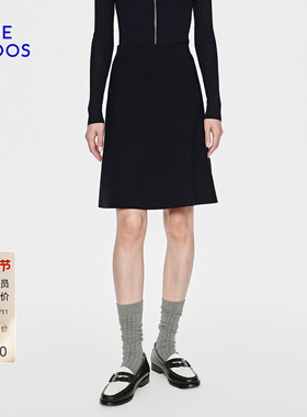 BLUE ERDOS2026早春新品简约百搭黑色松紧腰半裙女B2265N002