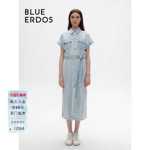 blueerdos系带女装牛仔连衣裙