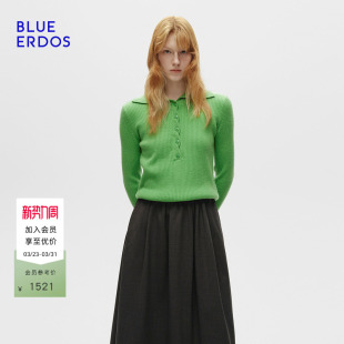 ERDOS BLUE 春季 新品 上衣女 休闲宽松翻领针织衫 100%山羊绒