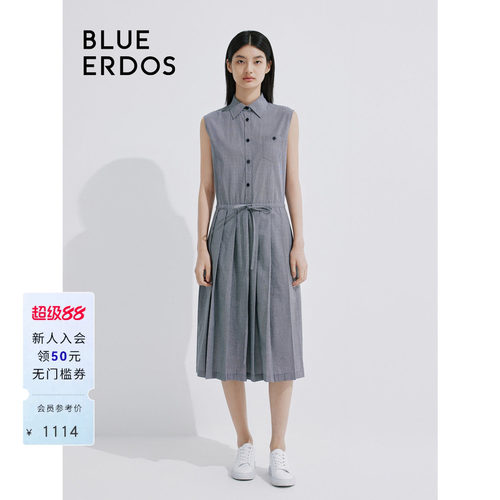 blueerdos纯棉翻领无袖连衣裙