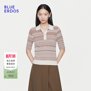 100%棉 针织衫 BLUE 休闲百搭撞色小翻领半袖 女 ERDOS26早春新品