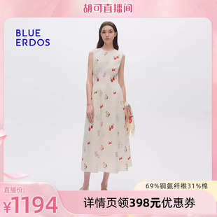 设计感气质樱桃印花无袖 ERDOS春季 BLUE 背心连衣裙女 胡可推荐