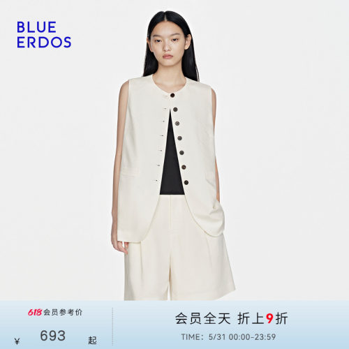 BLUE ERDOS26早春新品简约百搭亚麻混纺A字剪裁套装无袖马甲/短裤