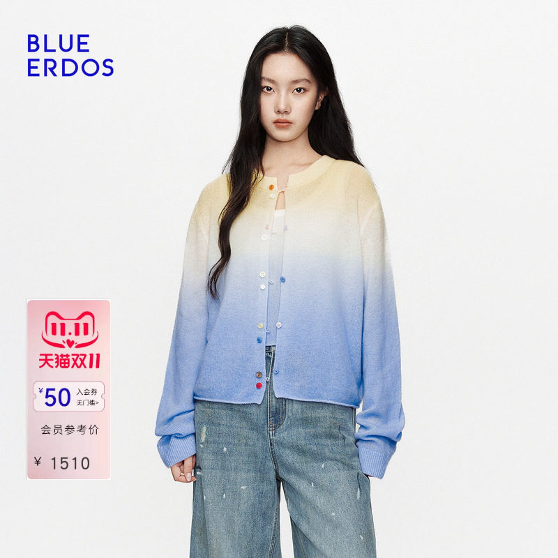 【空气羊绒】BLUE ERDOS2026秋冬新品羊毛羊绒混纺渐变针织开衫女