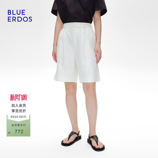 B255M5005 休闲亚麻混纺半松紧腰女中裤 BLUE ERDOS春季