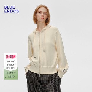 学院风刺绣贴宽松连帽针织开衫 春季 B255D1007 ERDOS BLUE