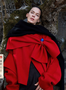 BLUE ERDOS 羊毛混纺短款红色毛呢大衣B246K6001