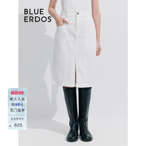 blueerdos纯棉开叉牛仔半裙