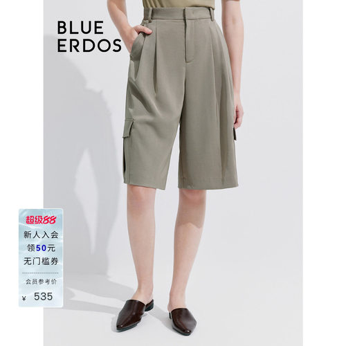blueerdos大口袋女西装五分裤