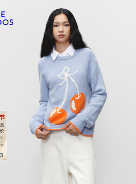 BLUE ERDOS 冬季新品时尚简约羊毛羊绒圆领樱桃提花女套衫