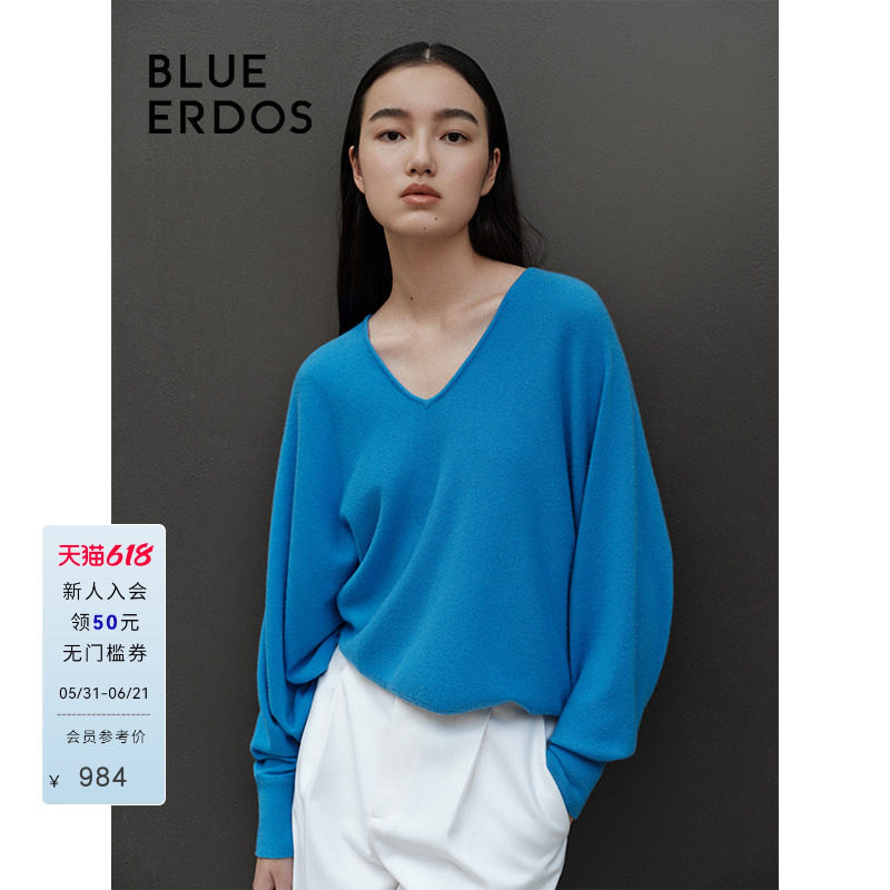 BLUE ERDOS春季复古V领蝙蝠袖羊绒衫女B246A0078