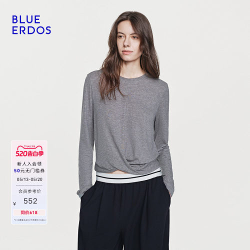 BLUE ERDOS26夏季新品格雷风绵羊毛混纺圆领针织衫女