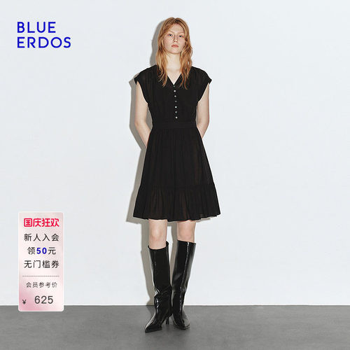 BLUE ERDOS 夏季时尚简约小V领黑色收腰两件套连衣裙B245I2022