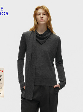 BLUE ERDOS 冬季新品简约通勤V领飘带设计女套衫B256A0016