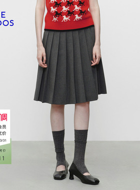 BLUE ERDOS 春季新品气质简约格雷系灰色百褶A字半裙B2256N003