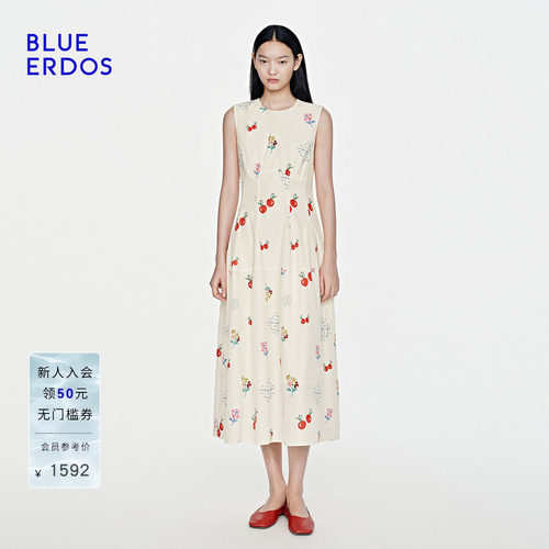 BLUE ERDOS 2026夏季新款连衣裙设计感气质樱桃印花无袖背心长裙